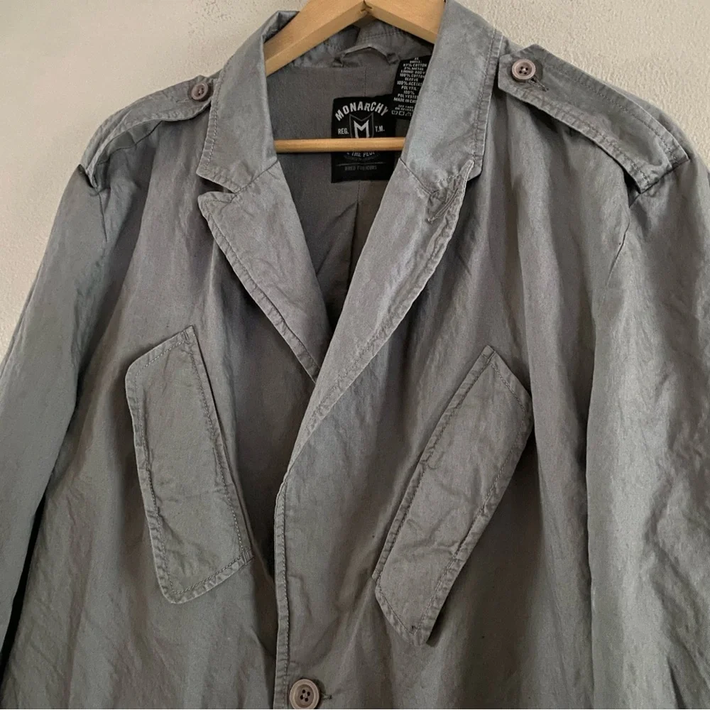 Monarchy Men’s Gray Cotton Metal Canvas Button Jacket Pockets Lined Y2K Size XL - Picture 3 of 14